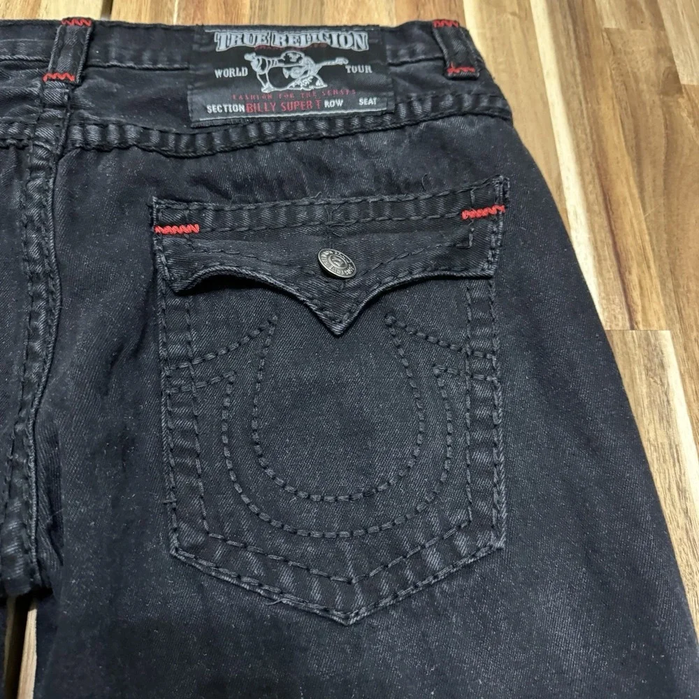 Vintage True Religion Jeans‎ Mens 38x32 Black Red Stitching Billy Super T USA